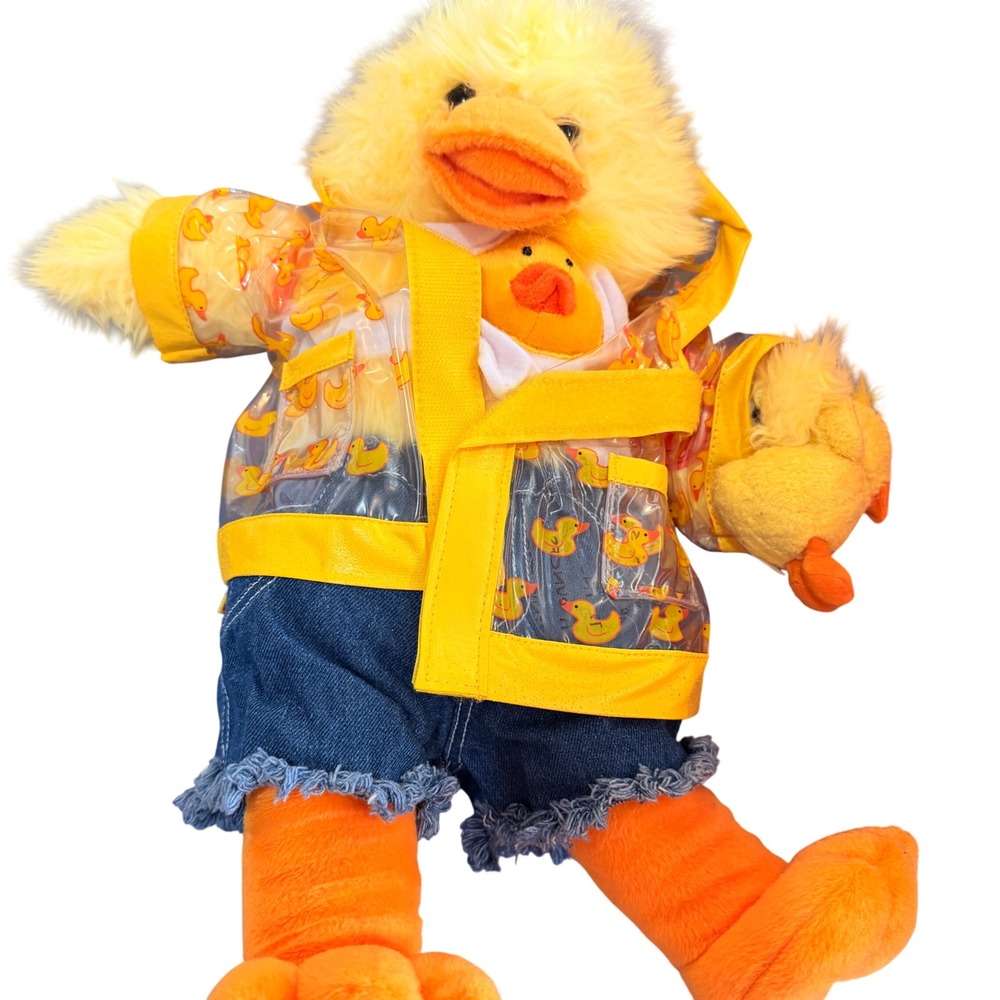 Build-A-Bear Workshop Yellow Ducky Plush with Raincoat and Denim Shorts Outfit